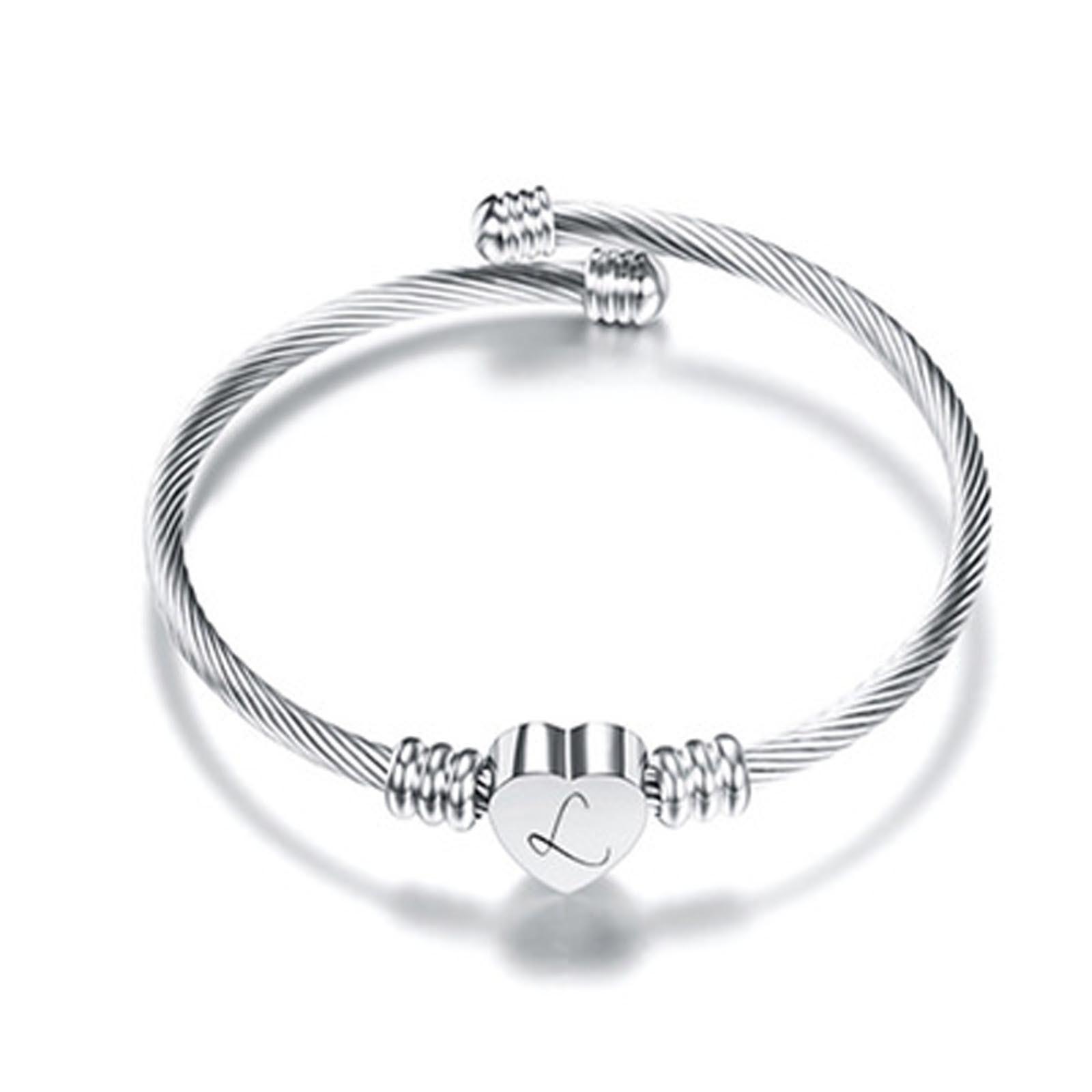 26 Letters Stainless Steel Wire Bracelet Heart-shaped Bracelet