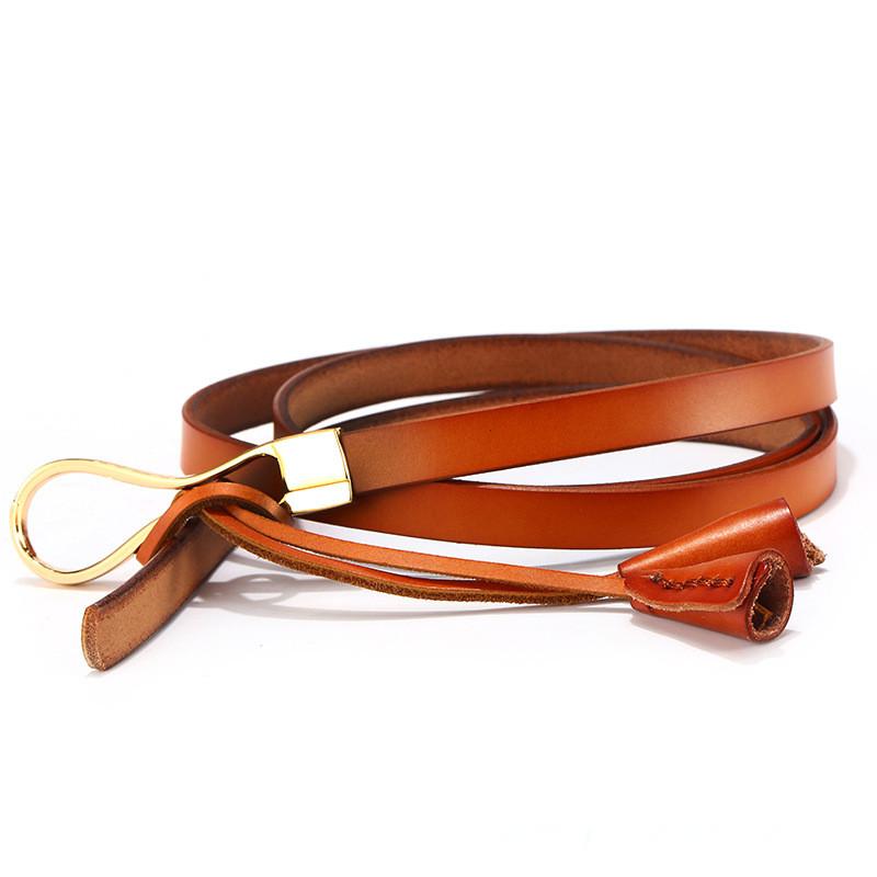 

Knotting Thin Up Genuine Leather Belt Women Alloy Clasp Suitable Work Leisure 120cm коричневый