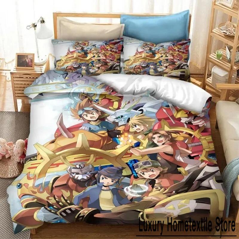 Set de lenjerie de pat Anime Digimon Adventure Băieți Fete Twin Queen Size Husă de pilota Față de pernă Pat Băieți Adulti Moda Textile pentru casaextile