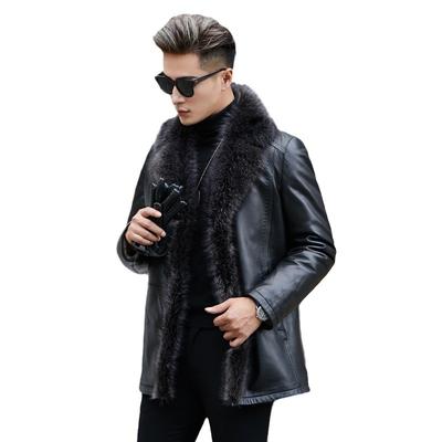 Fur Men's Raccoon Fur Collar Mid-length Thickened Fur All-in-one Men's Genuine Leather Jacket Men's Fur Coat