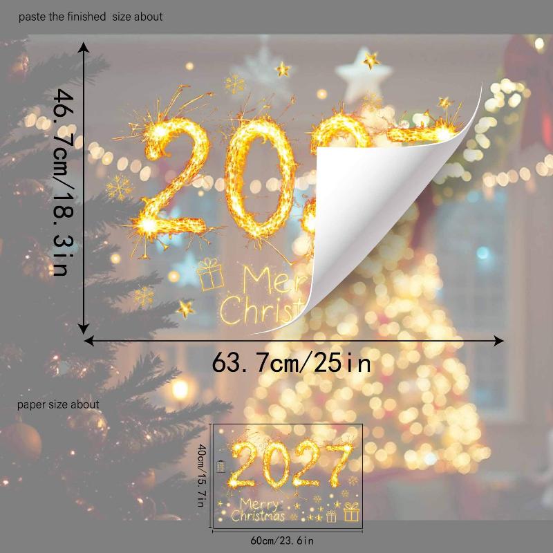 Christmas Ice Snowflake Window Stickers 2027 New Year Double Sided Same Color Peel & Stick Decals for Winter Home Decor