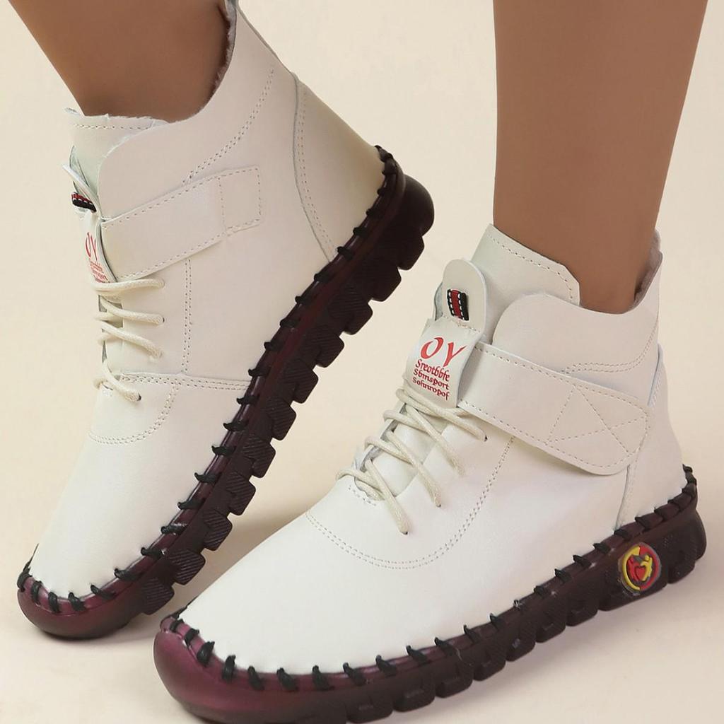 Botines de Invierno Forrados de Felpa para Mujer - Con Cordones, Punta Redonda, Cierre de Velcro, Tallas Grandes