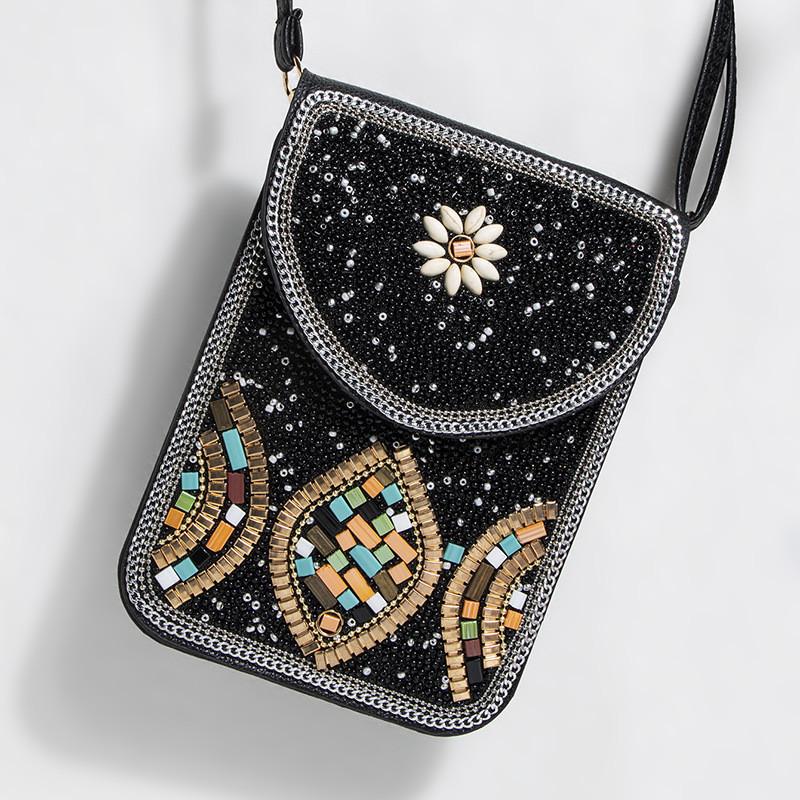 Bohemian Theme Pu Handbag With Magnetic Flap And Floral Accents For Daily Outings
