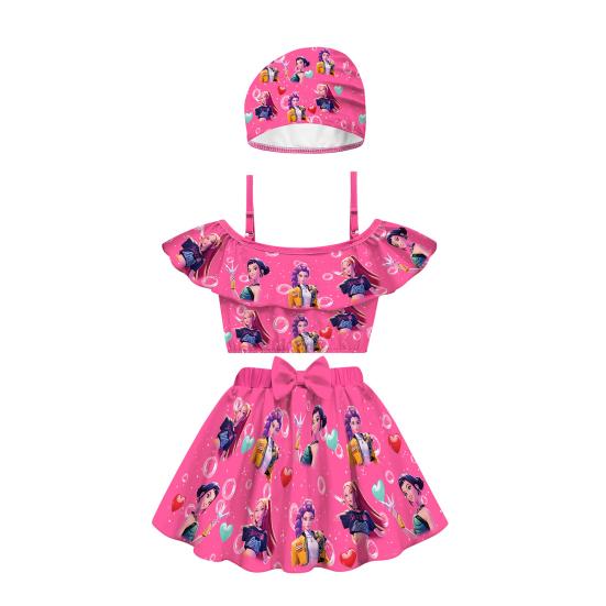 Children's Swimsuit Two Piece Set Girls Swimwear All Over Print Racerback Top