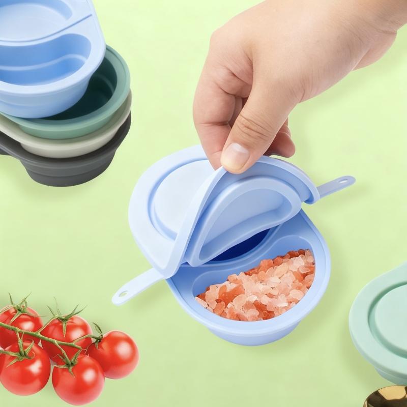 Contenitori per Snack in Silicone con Coperchi Pieghevoli Riutilizzabili Scatole per Snack Contenitori a Doppio Scomparto Ciotole per Condimenti Gadget da Cucina