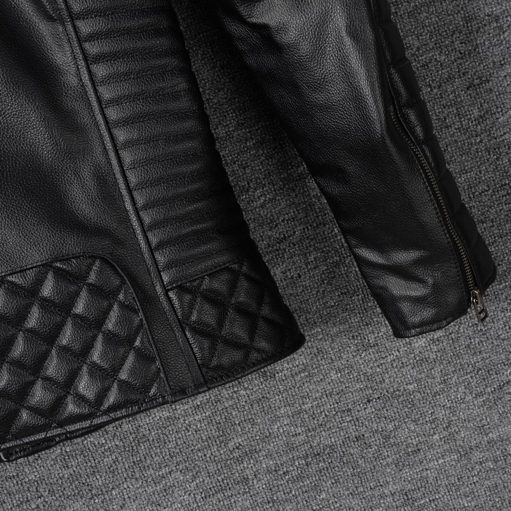 Giacca in Vera Pelle di Mucca Nera Uomo Giubbotti Motocicletta Bomber Abbigliamento da Equitazione Biker Cappotto in Pelle da Uomo Autunno