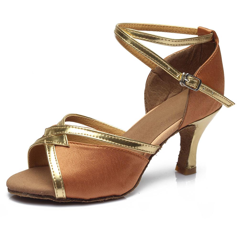 Women's Latin Dance Shoes Satin Soft Tango Salsa Modern Ballroom Dancing Shoes Heeled 7CM