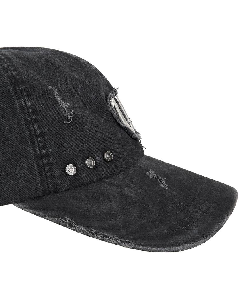 Uusoo Damage 6-Panel Ball Cap_ Washed Black