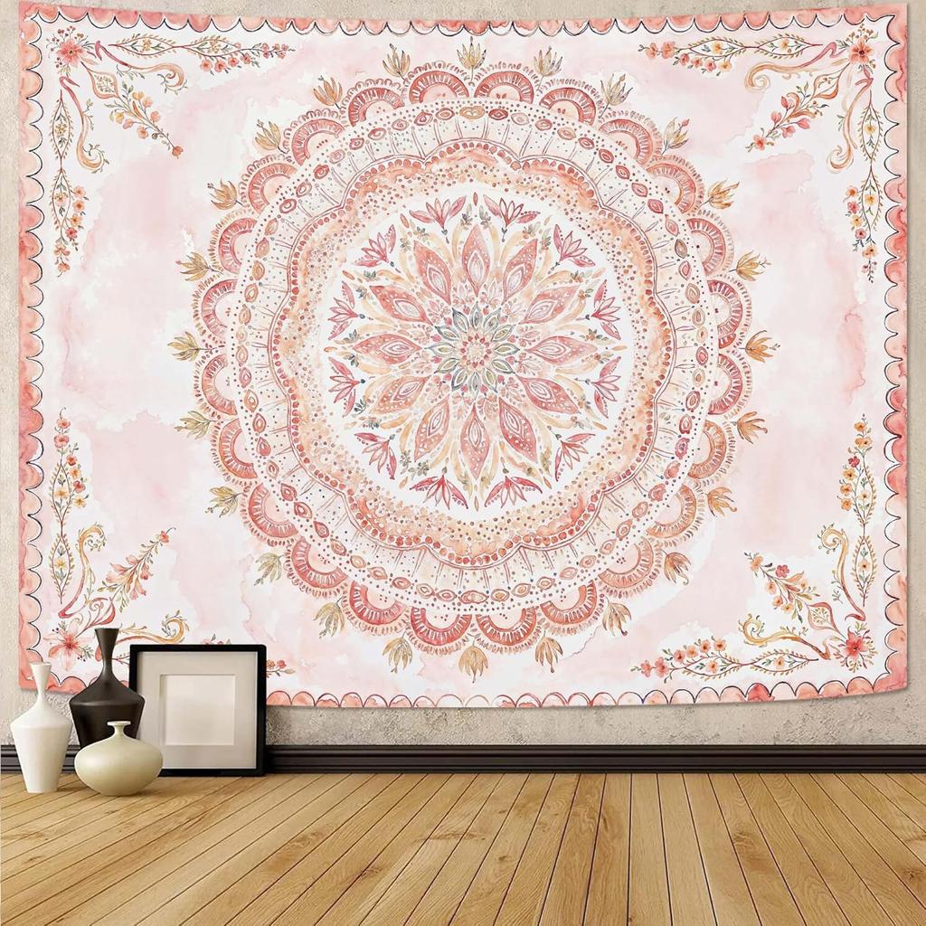 Boho Floral Mandala Tapestry for Bedroom Aesthetic Blue Bohemian Colorful Flower Wall Tapestry Purple Hippie Indian Small