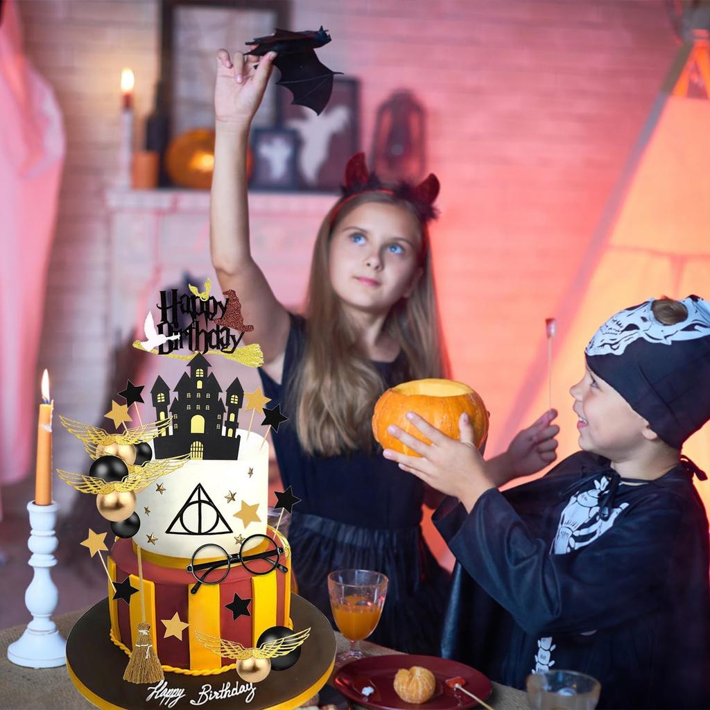 26 PCS Magical Wizard Birthday Cake Toppers Wizard Party Favors Supplies Glitter Wizard Themed Cake Decorations for Baby Shower