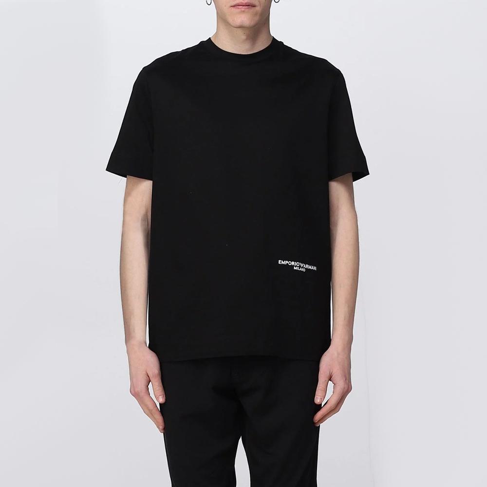 Emporio Armani Round Neck Solid Color Letter Print Short Sleeve T-Shirt Men tops Black 3R1TU7_1JSAZ_0999