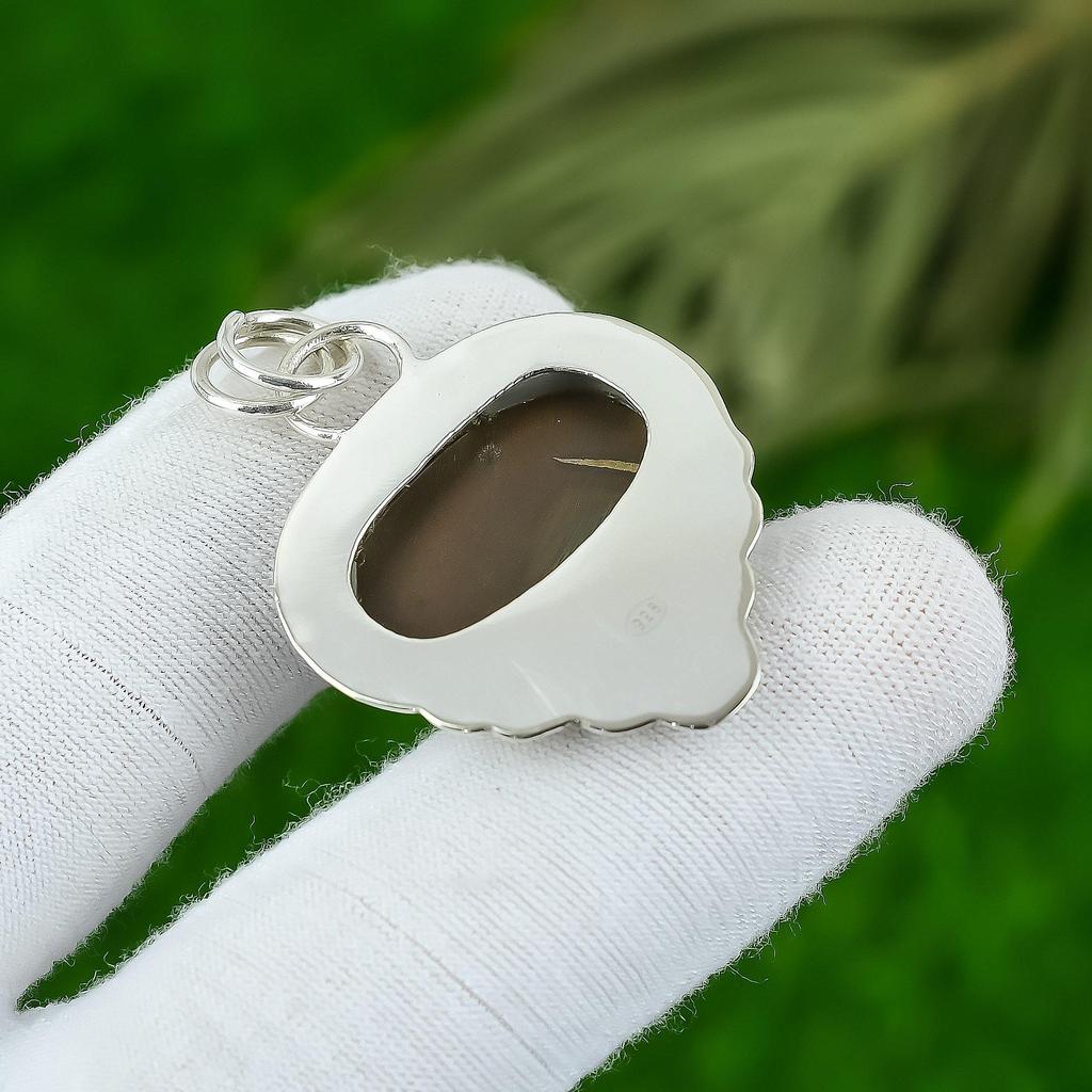 Natural Moroccan Mud Crack Fossil Gemstone 925 Sterling Silver Pendant For Women