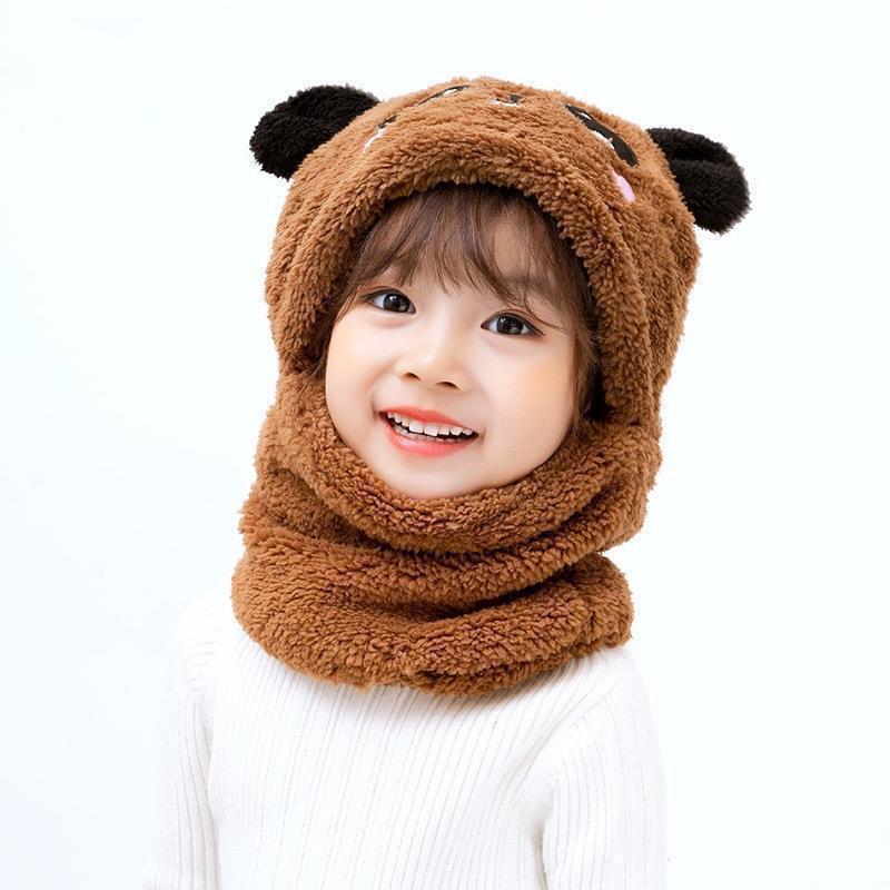 1-3PCS Fashionable Warm Cartoon Animal Winter Hat Set for Boy and Girl Windproof Soft Hat Scar for Kids School Essential