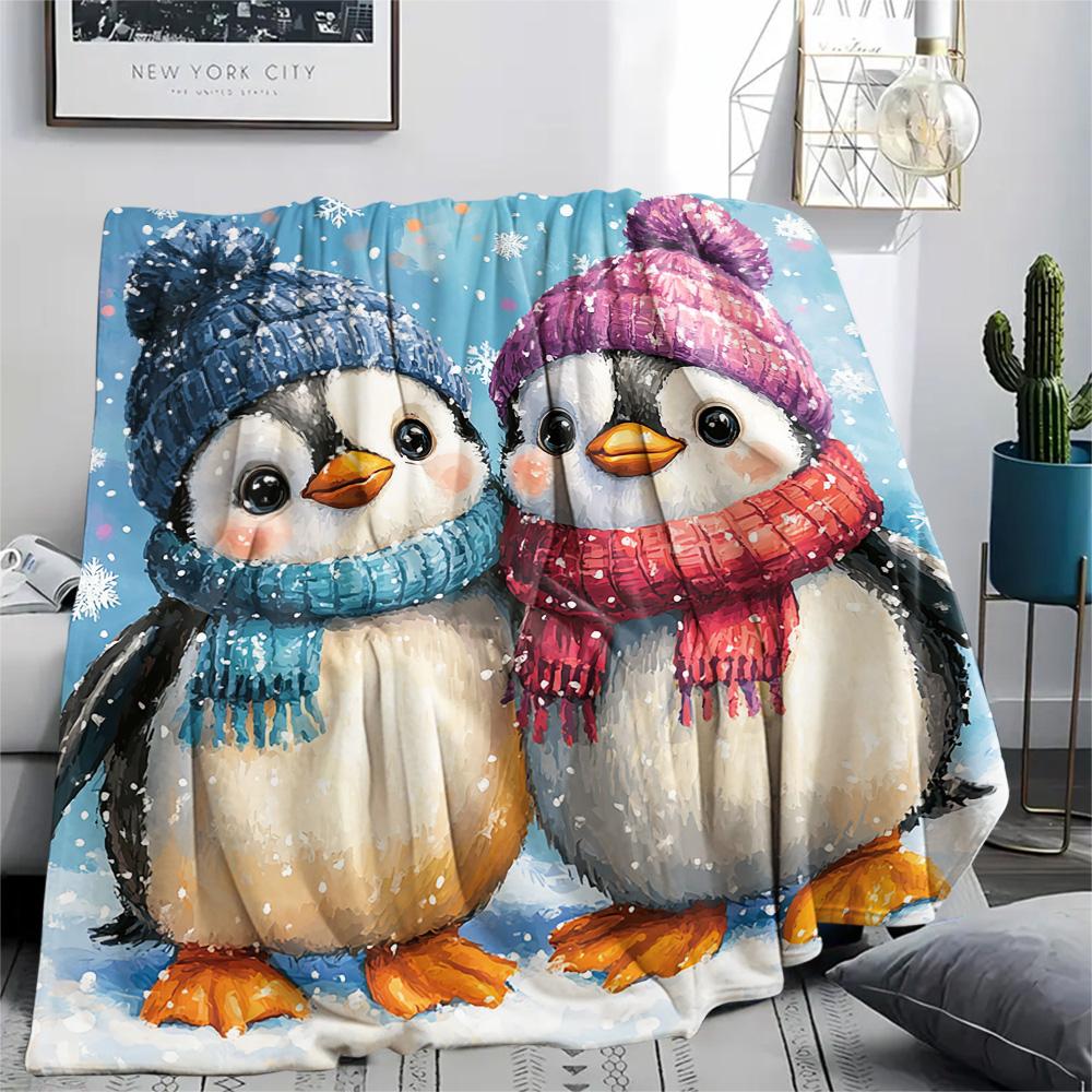 Penguin Print Flannel Blanket, High Quality Comfortable for All Seasons, Home Decor, Warmth and Comfort, Perfect for Christmas Gifts