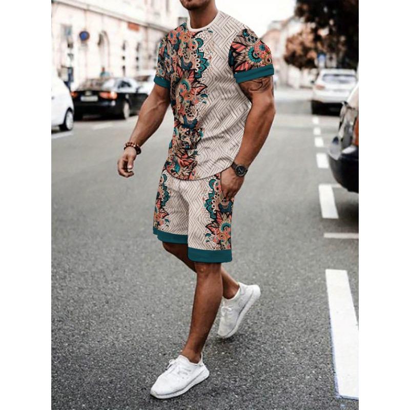 

Ethnic Print Men s Short-sleeved Shorts Suit S