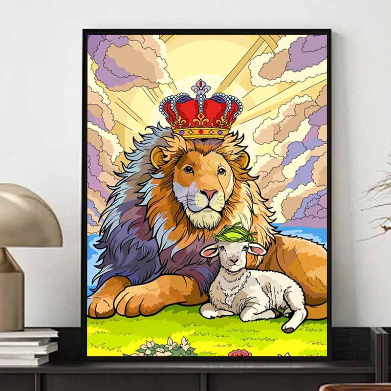 Disney 5D DIY Diamond Painting Lion and Lamb Creative Art Illustration Cartoon Full Diamond Mosaic Art Wall Decoration Set