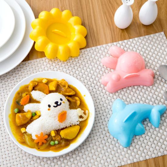 Bento Box Accessories 4PCS Cute Rice Ball Molds, Rabbits Dolphins Flowers And Long Shape, Easy Sushi Press Portable Food Grade PP Maker for