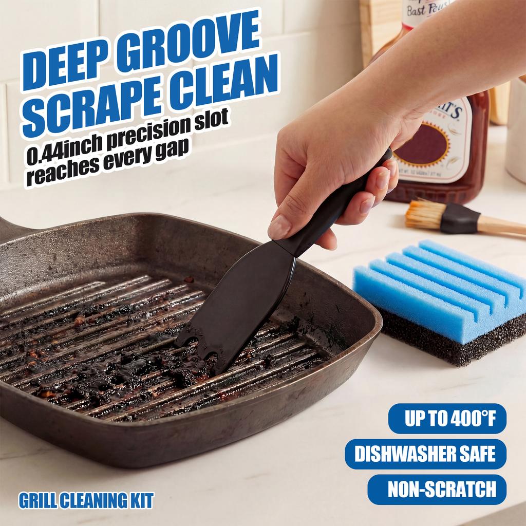 Grill Plate Cleaning Sponge 12207 Grill Cleaning Sponge with Grooves Grill Cleaner Replacement Sponges for Indoor Outdoor Grill