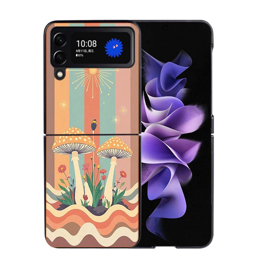 Boho Hippie Pilz Sonnenaufgang Handyhülle Für Samsung Z Flip 7 6 5G Galaxy Z Flip4 Z Flip5 Z Flip3 Hülle Schwarze Harte PC Schale Schutz