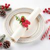 Gift for Christmas Home Decor Mini Napkin Ring, Small Red Bow Wooden Holder with Seasonal Tabletop Accessories Berries Pine Cones New Year Party