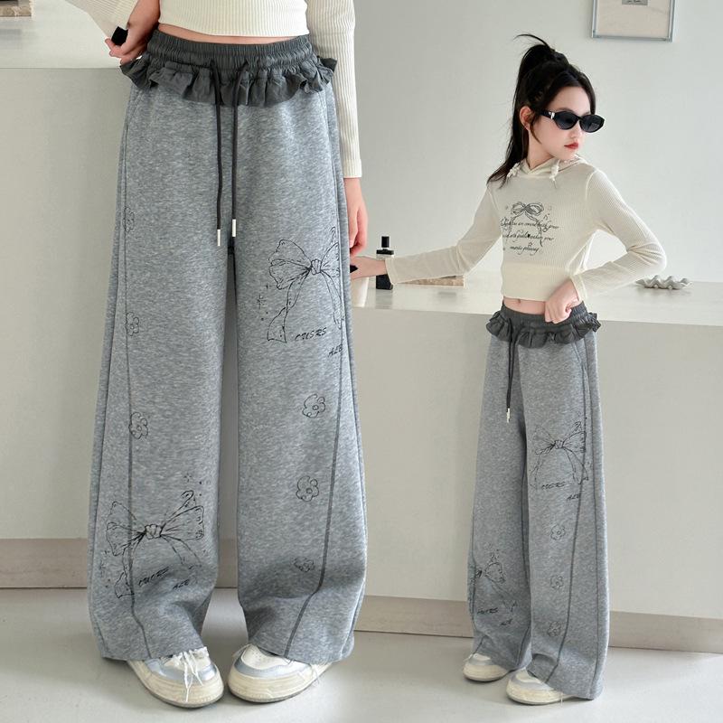 Women's Autumn 2025 Color Block Bow Casual Wide Leg Pants