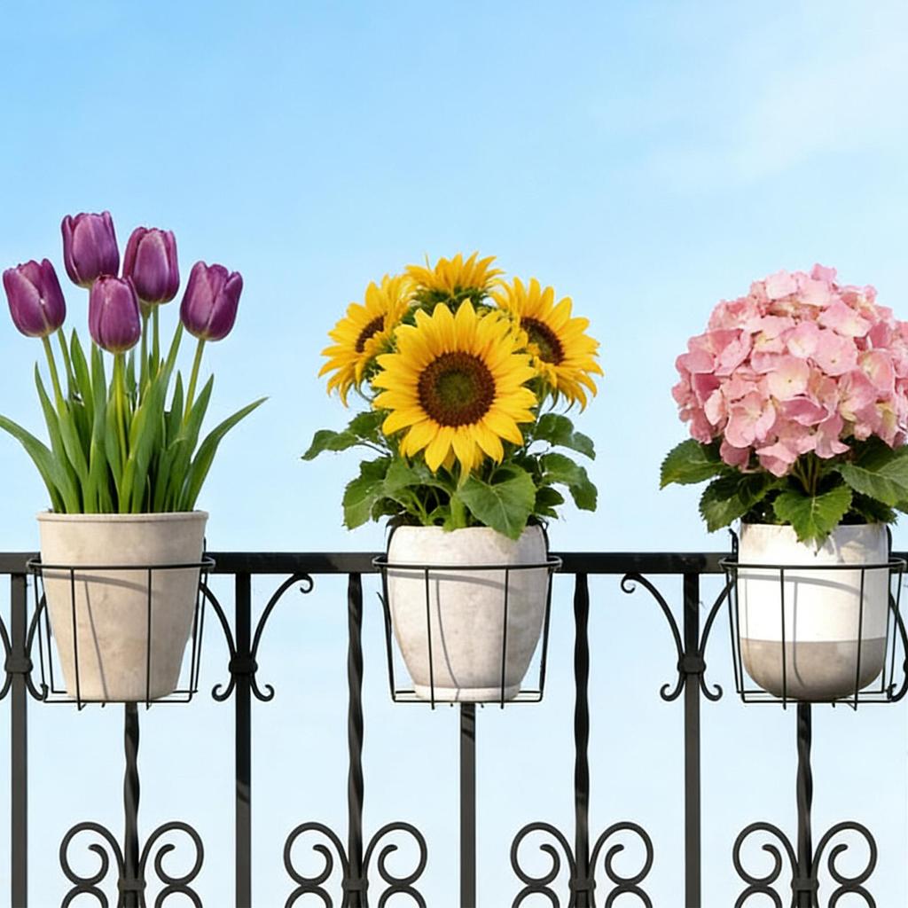3pcs Adjustable Flower Pot Racks Fits 3 To 5.5 Inch Metal Pole Balcony Fence Flower Pot Hangers For Porch Patio Courtyards