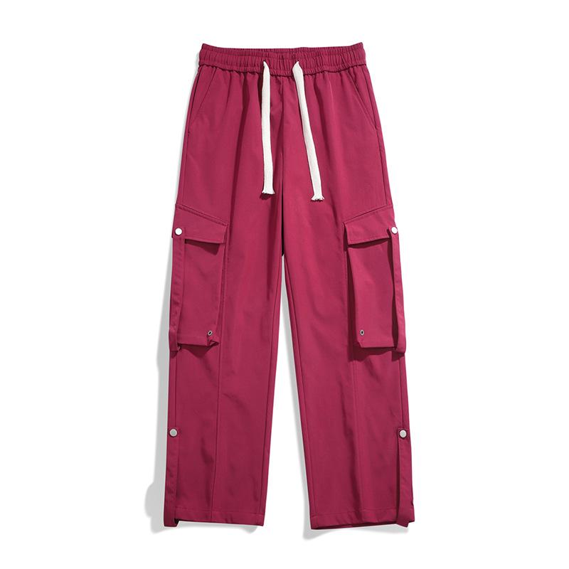 Couple Workwear Pants, Men's Loose Solid Color Large Pocket Work Pants, Multi Pocket Pants, Casual Pants