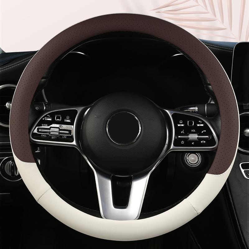 Funda de Volante de Cuero Antideslizante para Coche Cubierta Protectora Universal para Volante de Coche Estilo de Moda Forma O D 38 cm