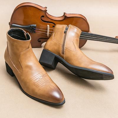 Botas de salto alto marrom vintage para homens primavera e outono sapatos de couro alto para homens sapatos sociais de luxo homem botas chelsea pretas