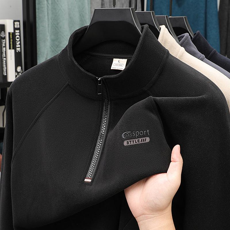Men's Casual Winter Fleece Half-Zip Stand Collar Hoodie