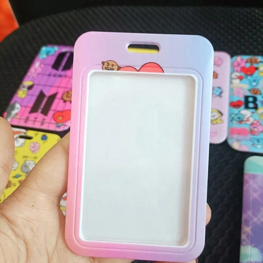 LINE FRIENDS BT21 Kpop Anime Cartoon Lanyard Key Ring with ABS Card Holder for Meal Cards Transit Cards and ID Cards