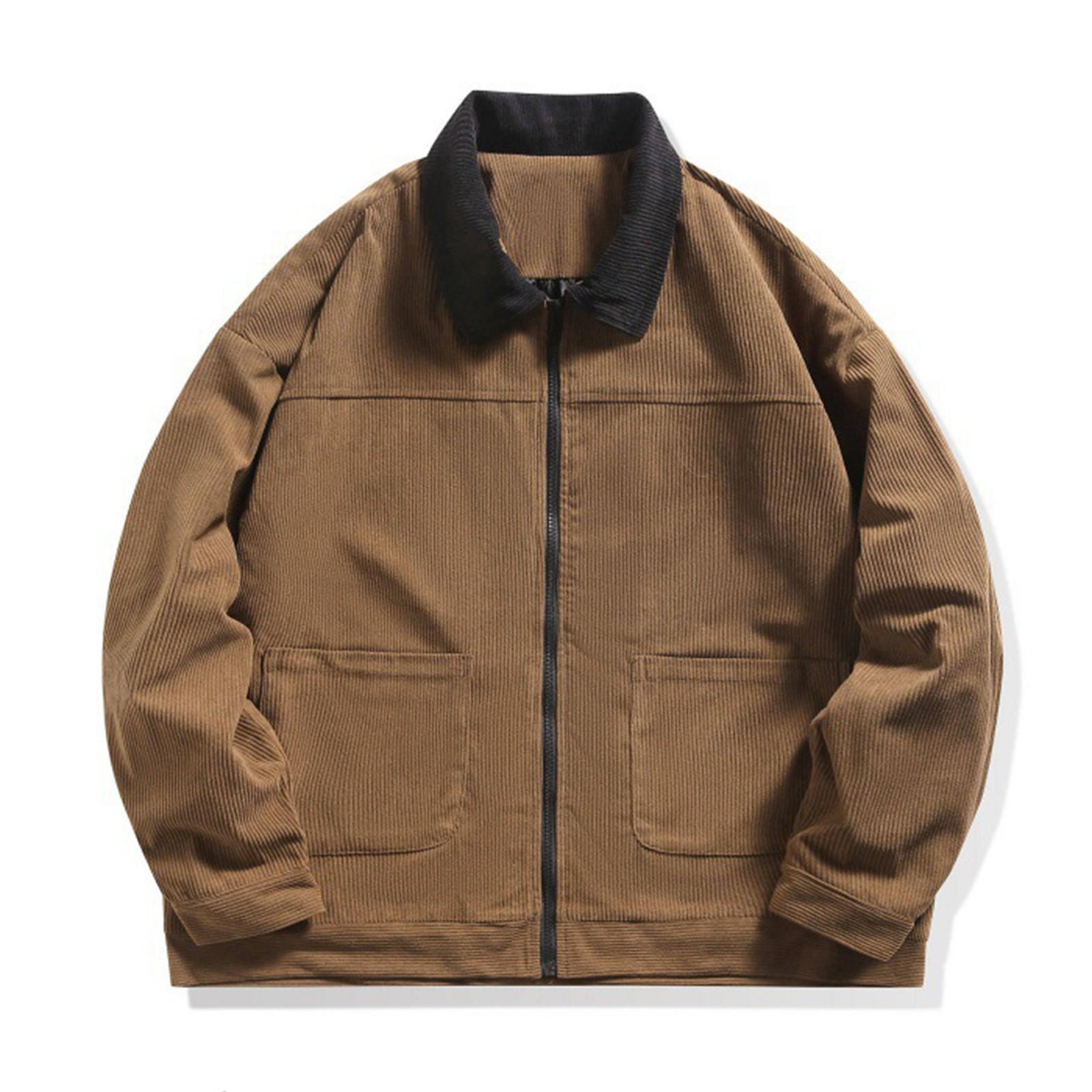 

Осенне-зимняя мужская вельветовая утепленная большая куртка, цветное повседневное пальто XXXL кофейный