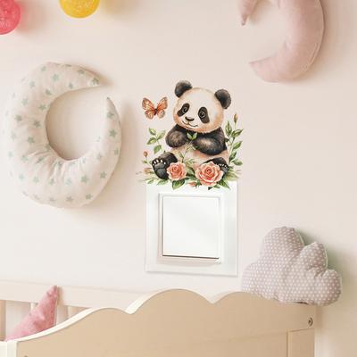 Cartoon Cute Panda Bedroom Living Room Switch Home Background Beautification Wall Stickers
