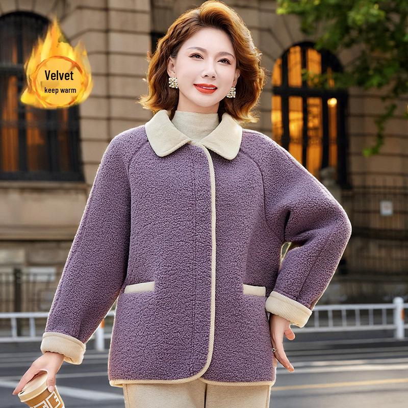 2025 New Cozy Lambswool Coat for Middle-aged & Senior Women - Thickened Velvet Winter Top