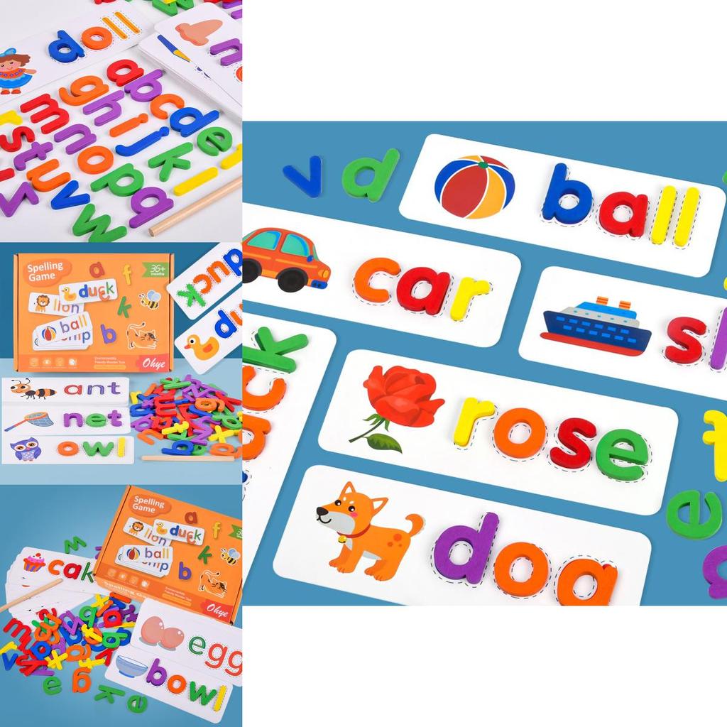 Wooden Alphabet Learning Cards For Kids Educational Toy With Diy Word Puzzle For Early Education