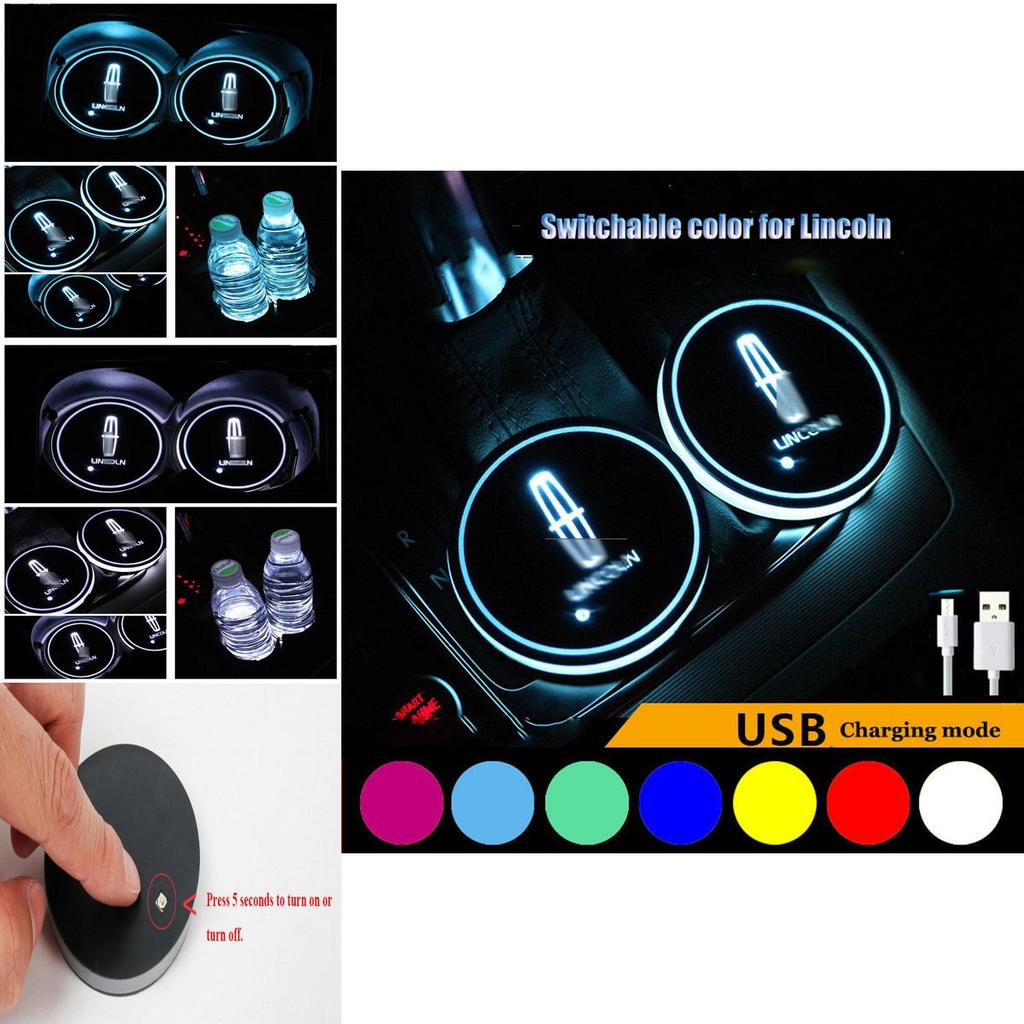 Colorful 2pcs Led Car Cup Holder Pad Mat For Auto Lights Atmosphere