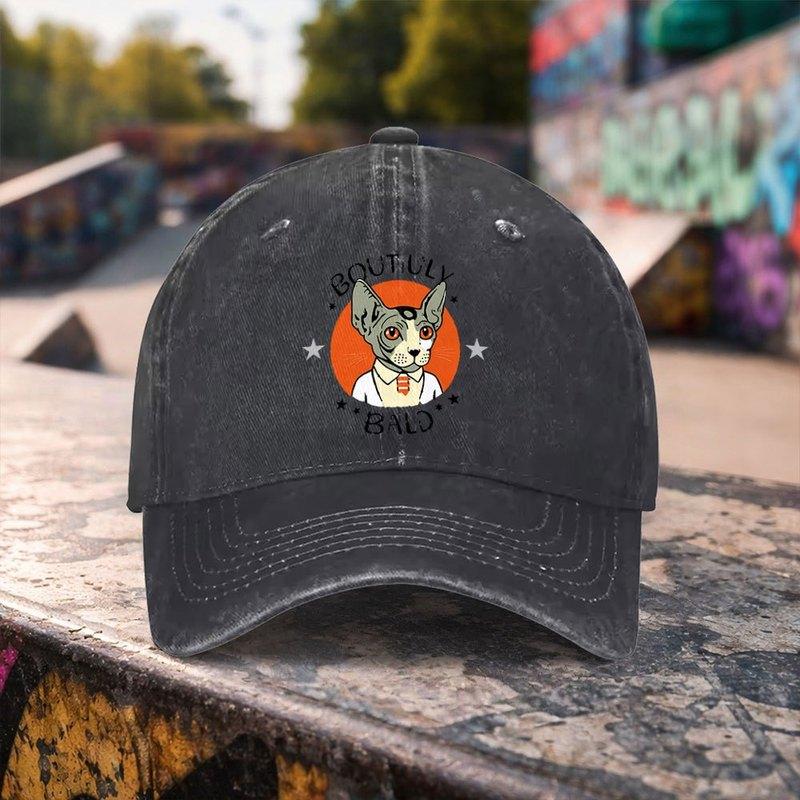 1pc Casual Fashion Sphynx Cat Print Washed Baseball Cap Premium Versatile Outdoor Accessory Unisex Duckbill Cap Suitable For