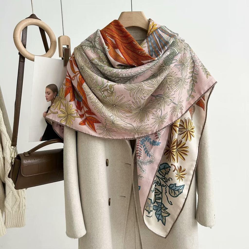 New silk wool square scarf women's versatile fashion autumn and winter warm silk silk scarf shawl silk wool square scarf