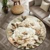 Elegant Peony Floral Round Rug Non-Slip Machine Washable Floor Mat 2D Flat Soft Area Rug for Living Room Bedroom Home Decor