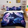 New Arrival! Wolf and Rose Print Bedding Set for Wolf Totem Lovers 1 Quilt Cover 2 Pillowcases Adult and Kids Bedding Set Gifts