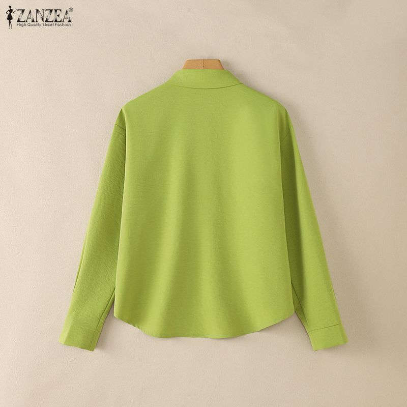 ZANZEA Women Casual Turn Down Collar Long Sleeve Loose Blouse