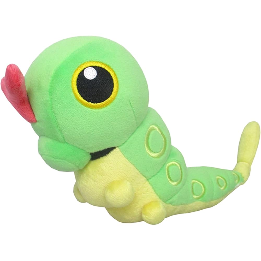 San-ei Trading Pokmon All Star Collection Caterpie Plush Toy 9x21x12.5cm Soft Stuffed Animal