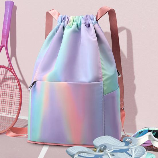 Drawstring Gym Backpack Waterproof Gradient Color Basketball Bag Foldable Sports Backpack for Men Women Soccer Training Swimmers