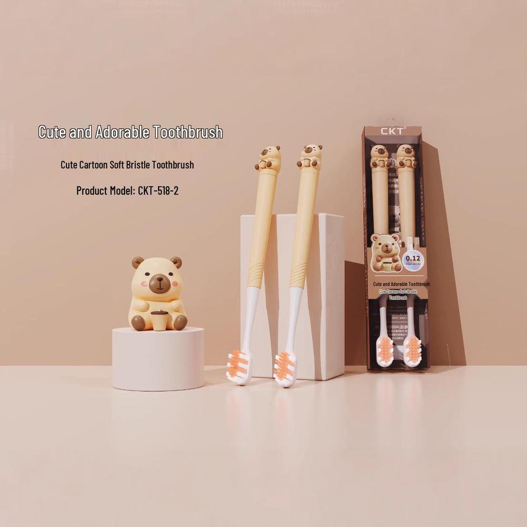 Capybara Kids' Soft Bristle Toothbrush – Cartoon Design for Ages 3-9, Small Head for Gentle Oral Cleaning