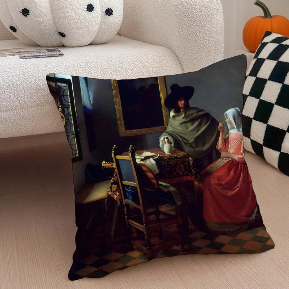 J-Johannes V-Vermeer Cushion Cover Linen Pillow Case Soft Breathable Protective Couch Room Decoration
