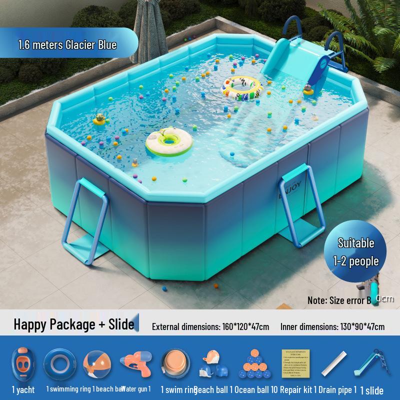 Inflatable Children's Swimming Pool with Slide - No Inflation Needed, Thickened Foldable Design for Home and Outdoor Use