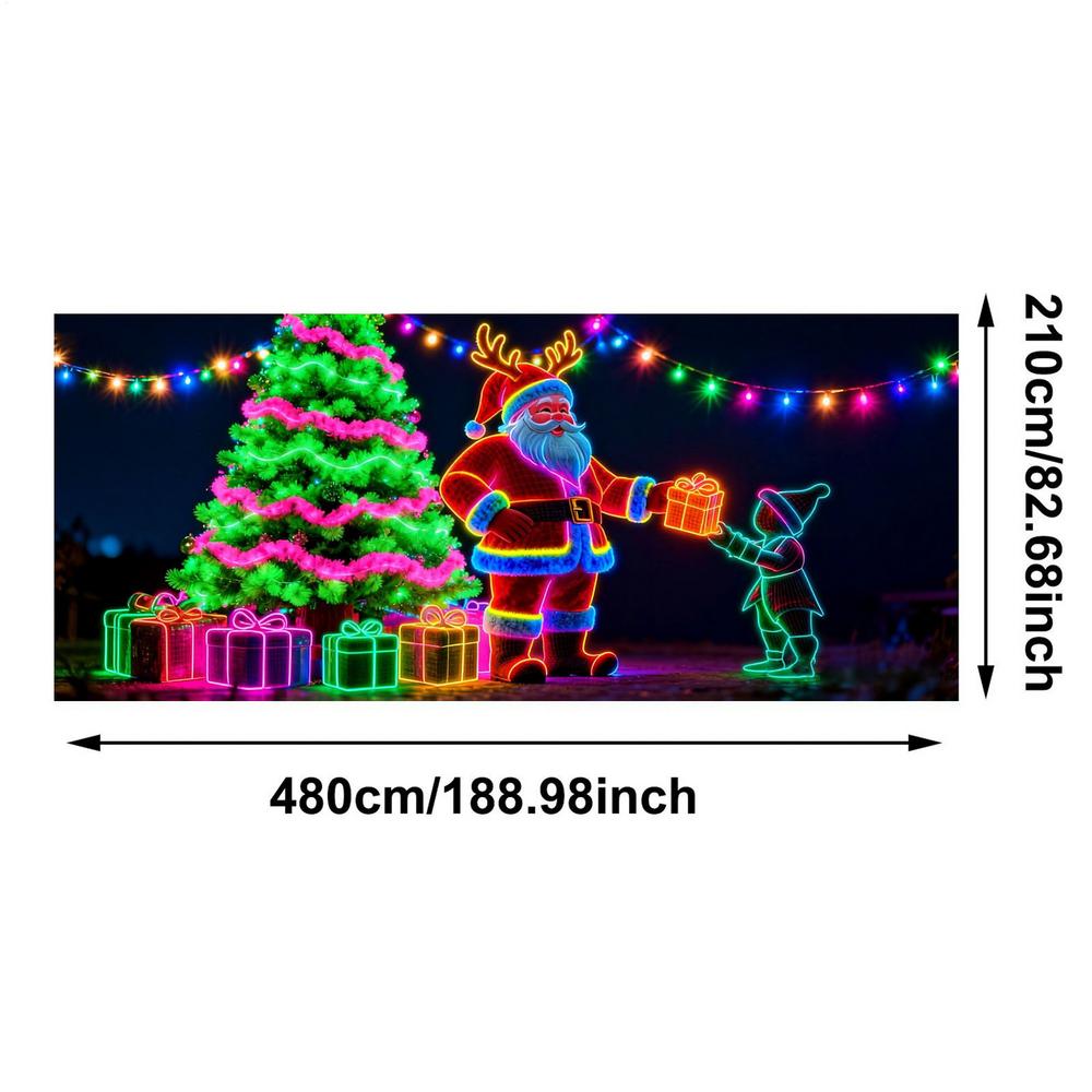 

Garage Door Cover Banner 2D Flat Fluorescent UV-Activated Backdrop Christmas Garage Door Cover Wall Decoration 6.8X15.7FT