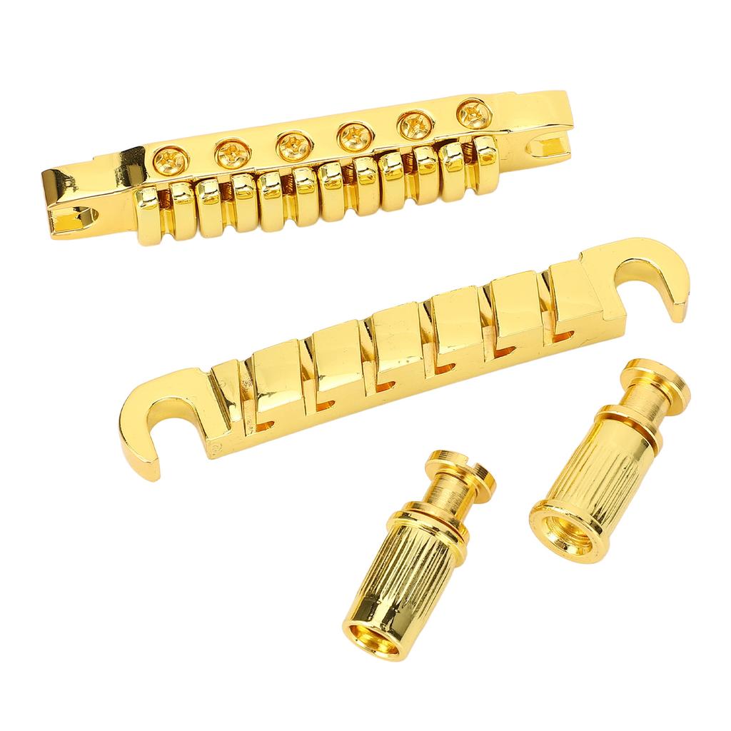 Split Guitar Bridge Zinc Alloy Individually Adjustable 10.4mm Guitar String Through Bridge Replacement for LP Gold