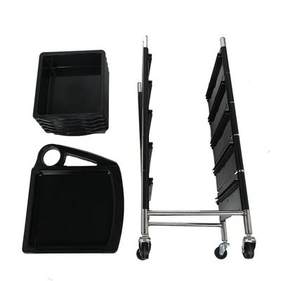 Schwarzer 5-stufiger Friseurtrolley Friseur Beauty Aufbewahrung Rollwagen Werkzeugzubehör Schwarz
