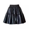 2025 High-Waisted Black PU Leather A-Line Mini Skirt - Stylish Pleated Design for Women